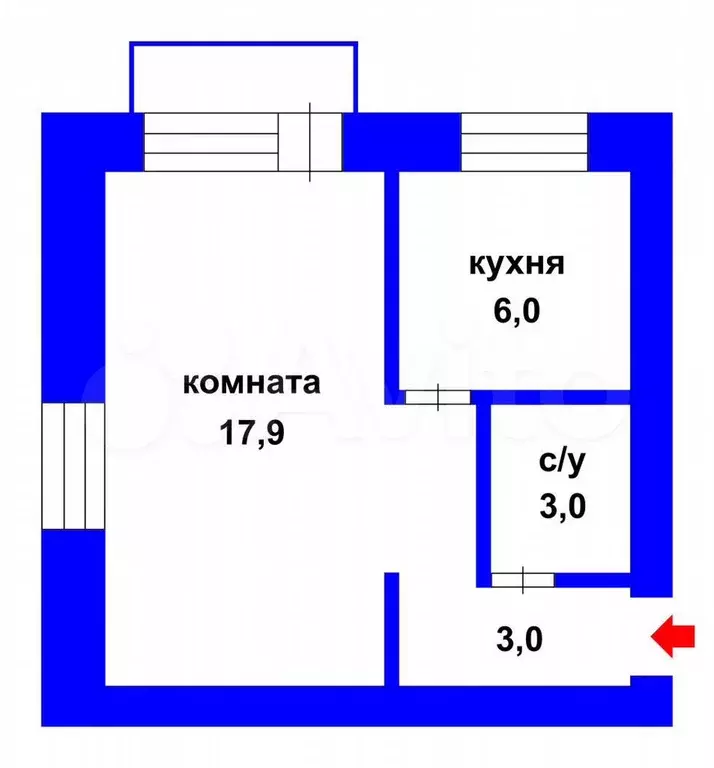 1-к. квартира, 29,9 м, 2/4 эт. - Фото 0