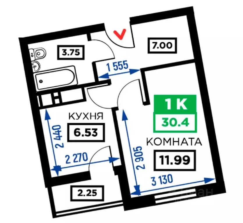 1-к кв. Краснодарский край, Краснодар Воронежская ул., 47к1 (30.0 м) - Фото 1