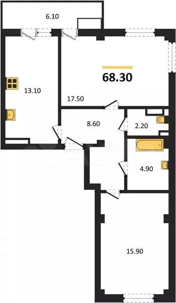 2-к. квартира, 68,3 м, 2/9 эт. - Фото 1