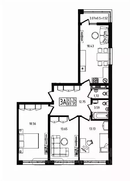 3-к кв. Адыгея, Майкоп ул. К.А. Васильева, 1к4 (83.35 м) - Фото 1