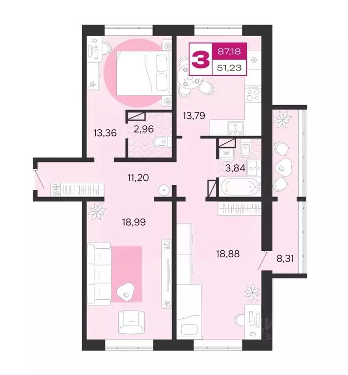 3-к кв. Брянская область, Брянск Д-4 жилой комплекс (87.18 м) - Фото 1