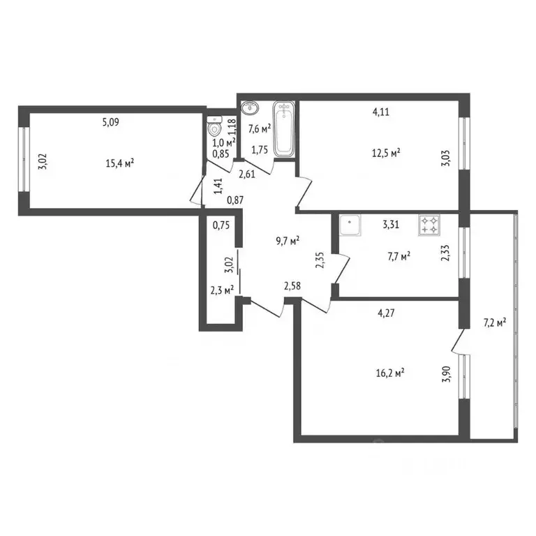 3-к кв. Башкортостан, Уфа Кольцевая ул., 170/2 (67.4 м) - Фото 2