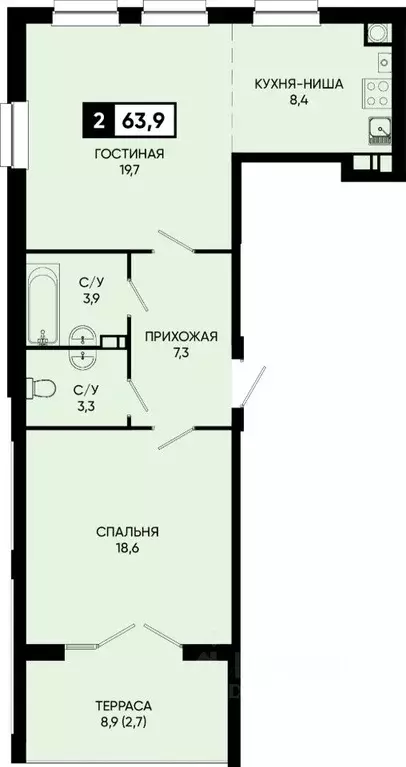 2-к кв. Ставропольский край, Кисловодск городской округ, пос. ... - Фото 1