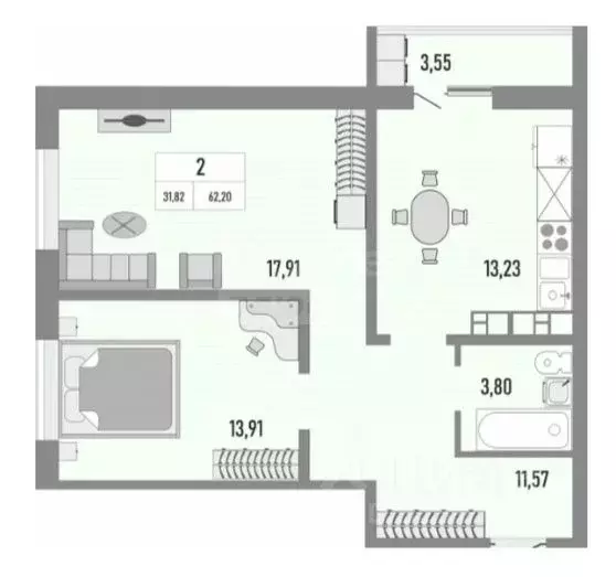 2-к кв. Оренбургская область, Оренбург ул. Юркина, 8 (62.2 м) - Фото 1