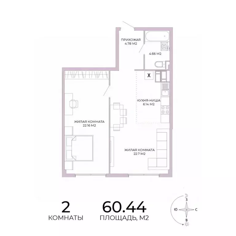 2-к кв. Пензенская область, Пенза Побочинская ул., с18 (60.44 м) - Фото 1
