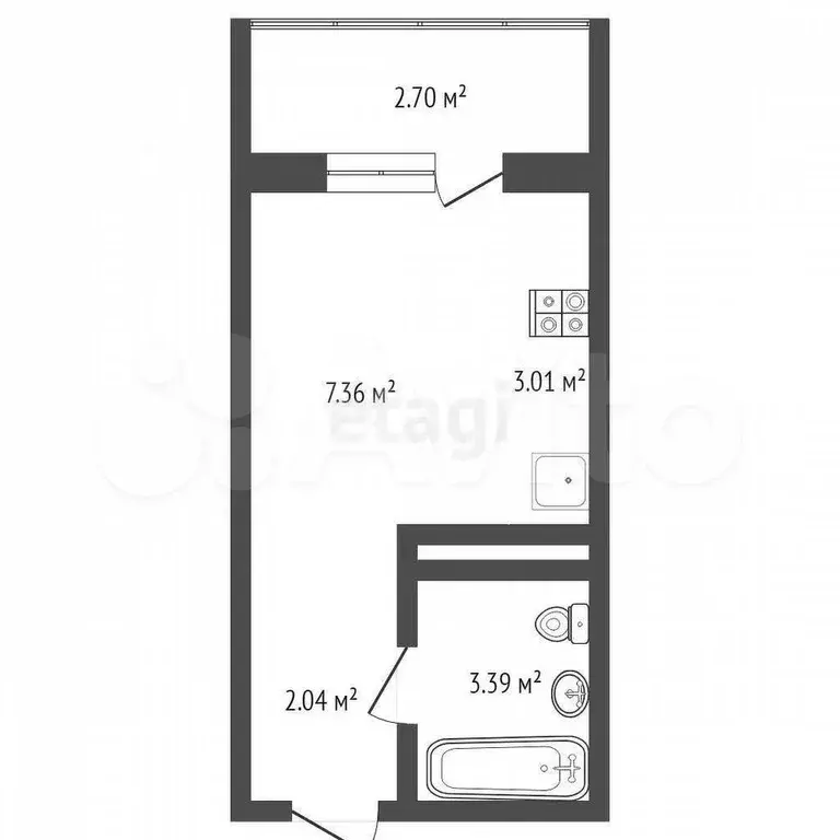 Квартира-студия, 17,8 м, 2/16 эт. - Фото 0