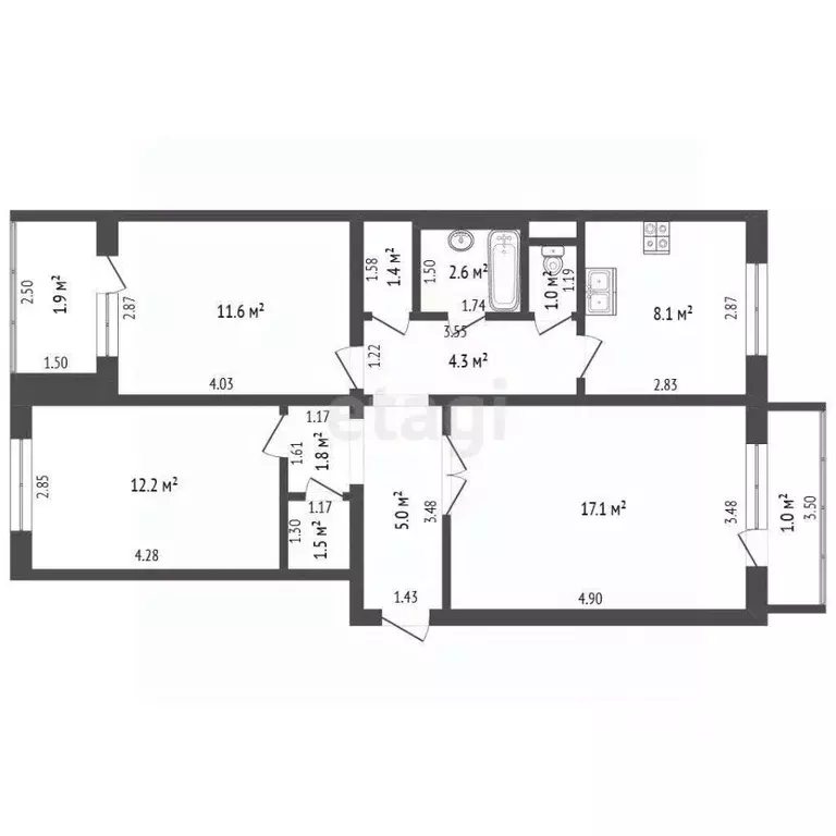 3-к кв. Калининградская область, Калининград ул. Олега Кошевого, 54 ... - Фото 2