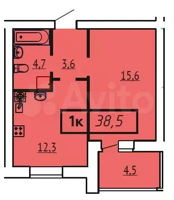 1-к. квартира, 38,5 м, 7/9 эт. - Фото 0