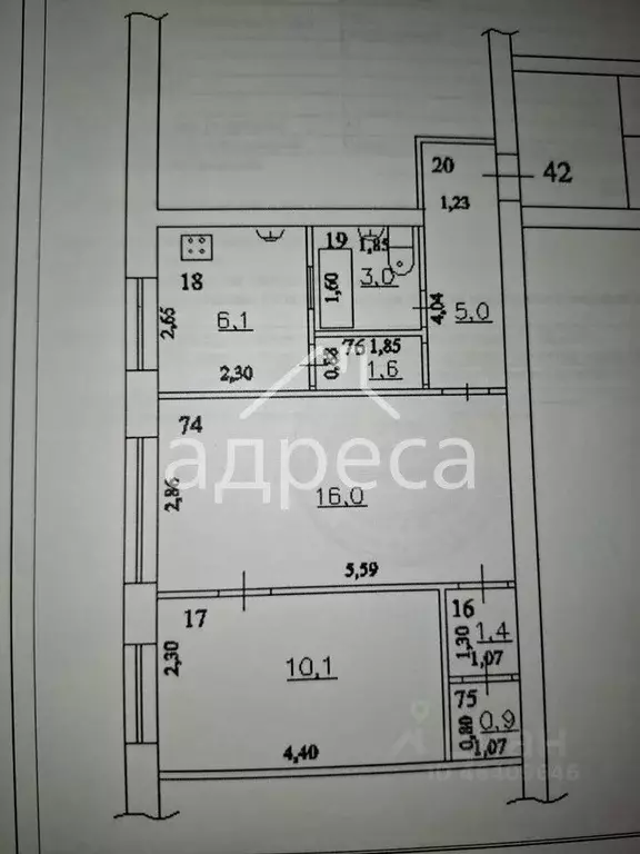2-к кв. Самарская область, Самара ул. Гагарина, 7 (44.1 м) - Фото 2