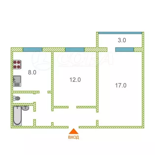 2-комнатная квартира: Тюмень, улица Александра Логунова, 18 (51.6 м) - Фото 2