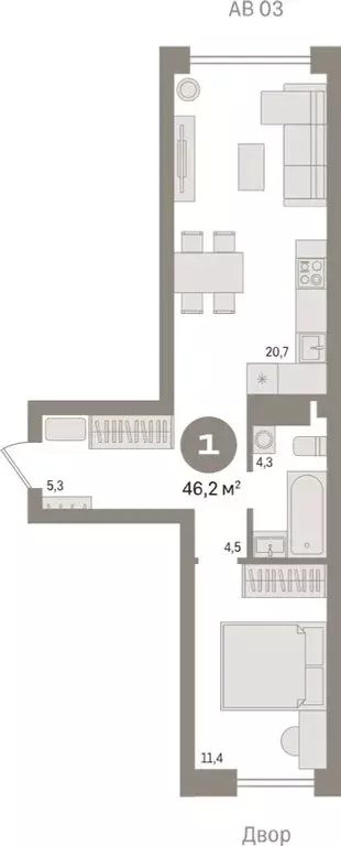 1-комнатная квартира: Новосибирск, улица Аэропорт, 88 (46.22 м) - Фото 1