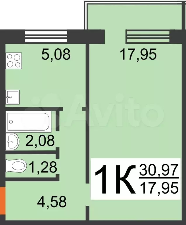 1-к. квартира, 31 м, 5/5 эт. - Фото 0