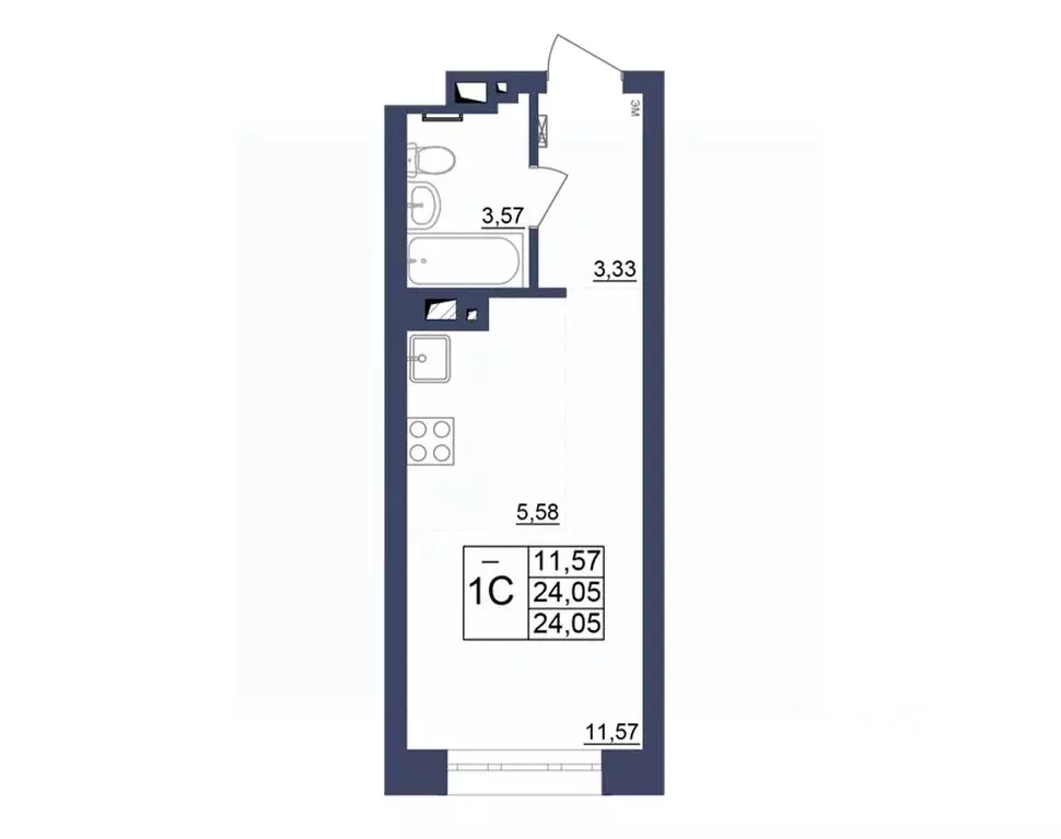 Студия Башкортостан, Уфа Космос жилой комплекс, лит1 (24.05 м) - Фото 1
