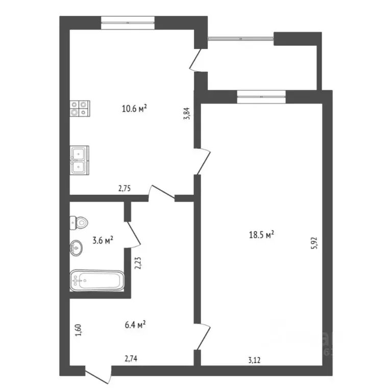 1-к кв. Тюменская область, Тюмень ул. 50 лет Октября, 24 (39.1 м) - Фото 2