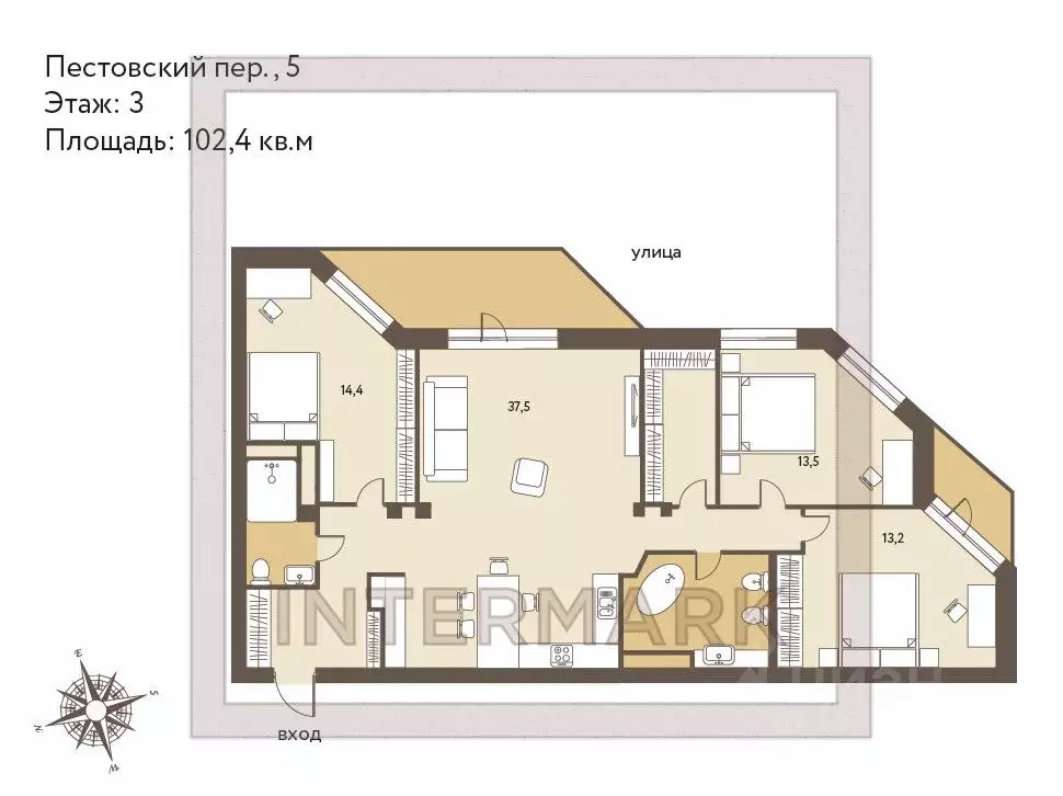 4-к кв. Москва Пестовский пер., 5 (102.4 м) - Фото 2