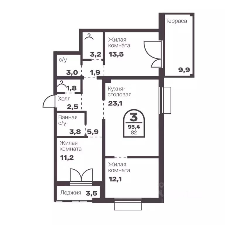 3-к кв. Челябинская область, Челябинск просп. Ленина, 19В (82.0 м) - Фото 1