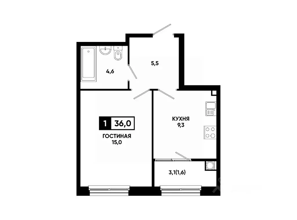 1-к кв. Ставропольский край, Ставрополь ул. Доваторцев, 179В (36.0 м) - Фото 1
