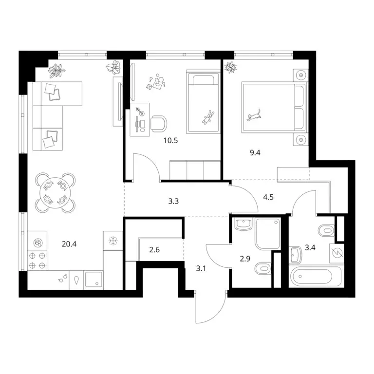 2-к квартира, 60.1 м - Фото 0