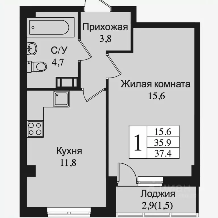 1-к кв. Ленинградская область, Всеволожск Южный мкр, ул. Крымская, 1 ... - Фото 0