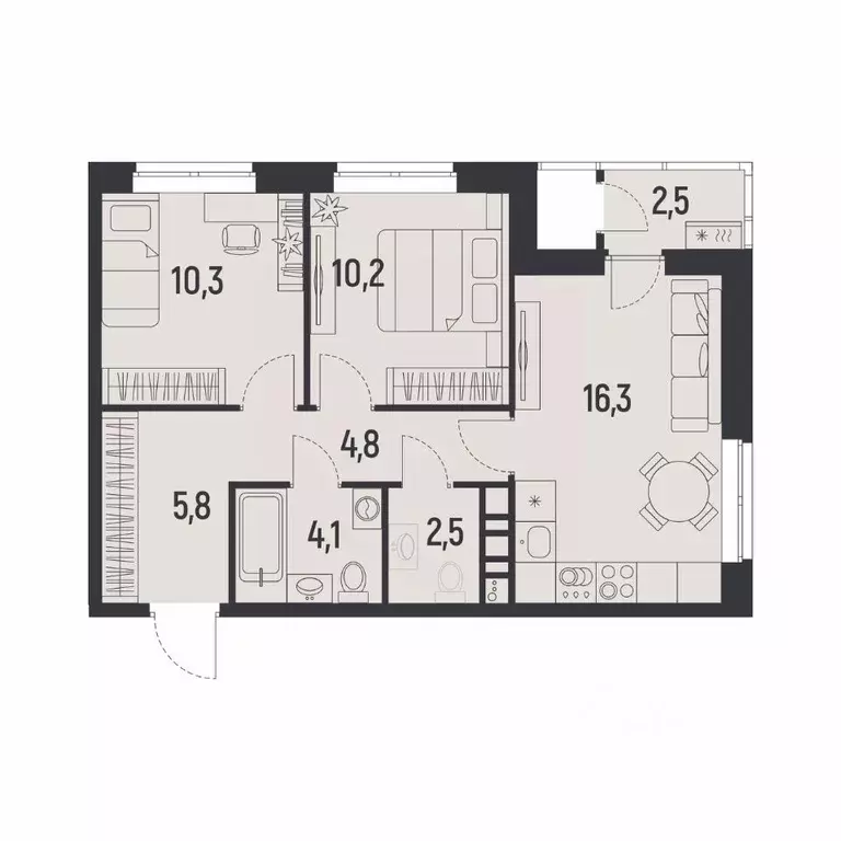 2-к кв. Пермский край, Пермь Ераничи мкр,  (55.3 м) - Фото 1