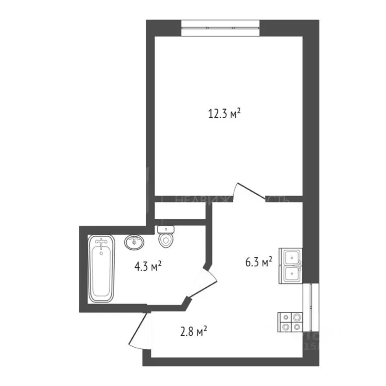 Студия Тюменская область, Тюмень ул. Тальниковая, 9 (26.4 м) - Фото 1