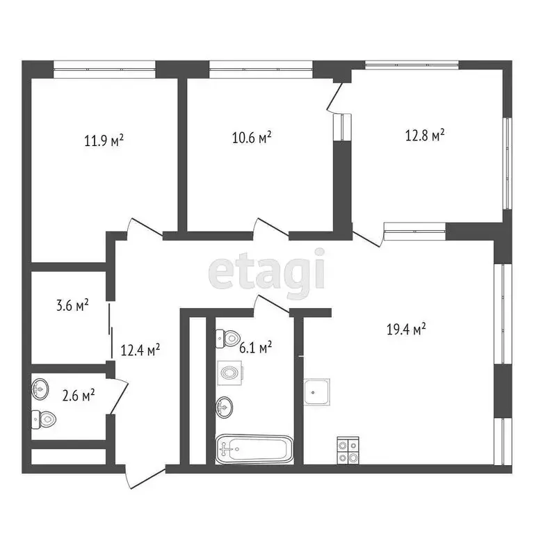 2-комнатная квартира: Тюмень, улица Муравленко, 9к1 (79.32 м) - Фото 0