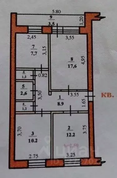 3-к кв. Башкортостан, Стерлитамак ул. Худайбердина, 56 (61.6 м) - Фото 2