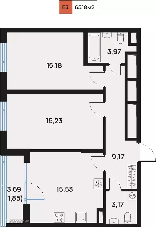 Продаётся 2-к квартира, 65.7 м - Фото 0