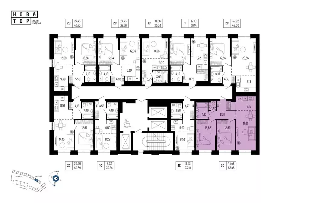 3-комнатная квартира: Уфа, улица Рудольфа Нуреева, 7 (65.46 м) - Фото 2