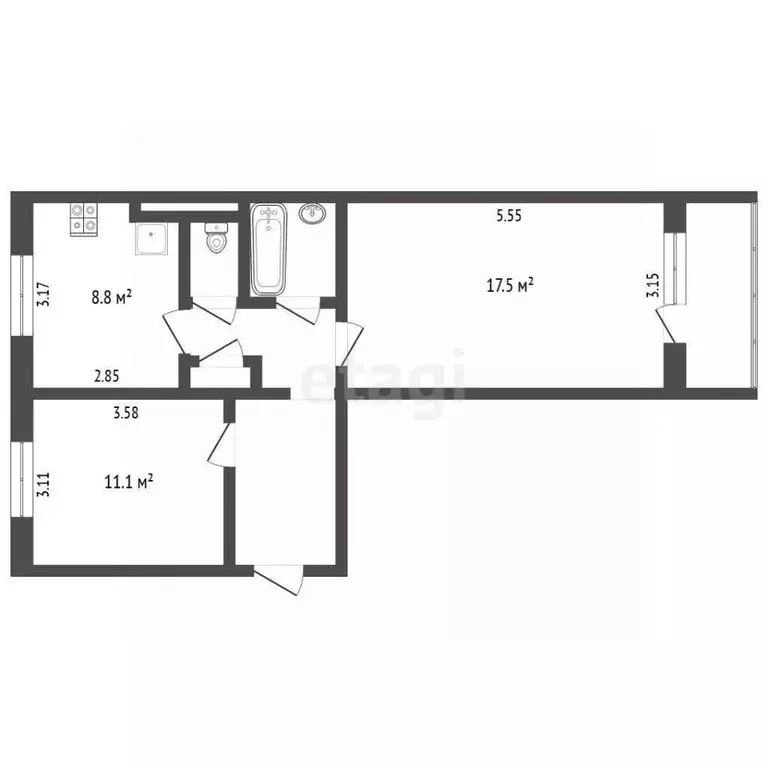 2-к кв. Ямало-Ненецкий АО, Муравленко ул. Муравленко, 9 (52.6 м) - Фото 1