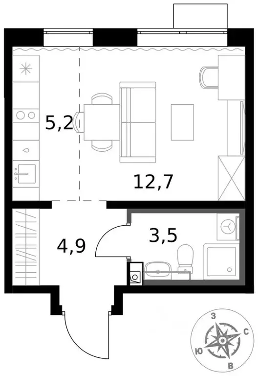 Квартира, студия, 26.3 м - Фото 2