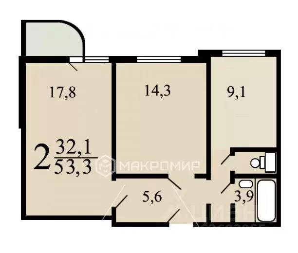 2-к кв. Москва ул. Академика Анохина, 7 (53.3 м) - Фото 1