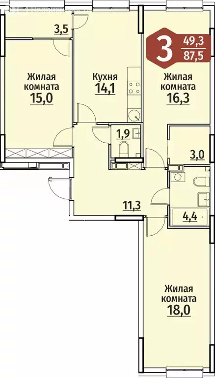 3-комнатная квартира: Чебоксары, улица Энергетиков, поз4 (89.25 м) - Фото 0