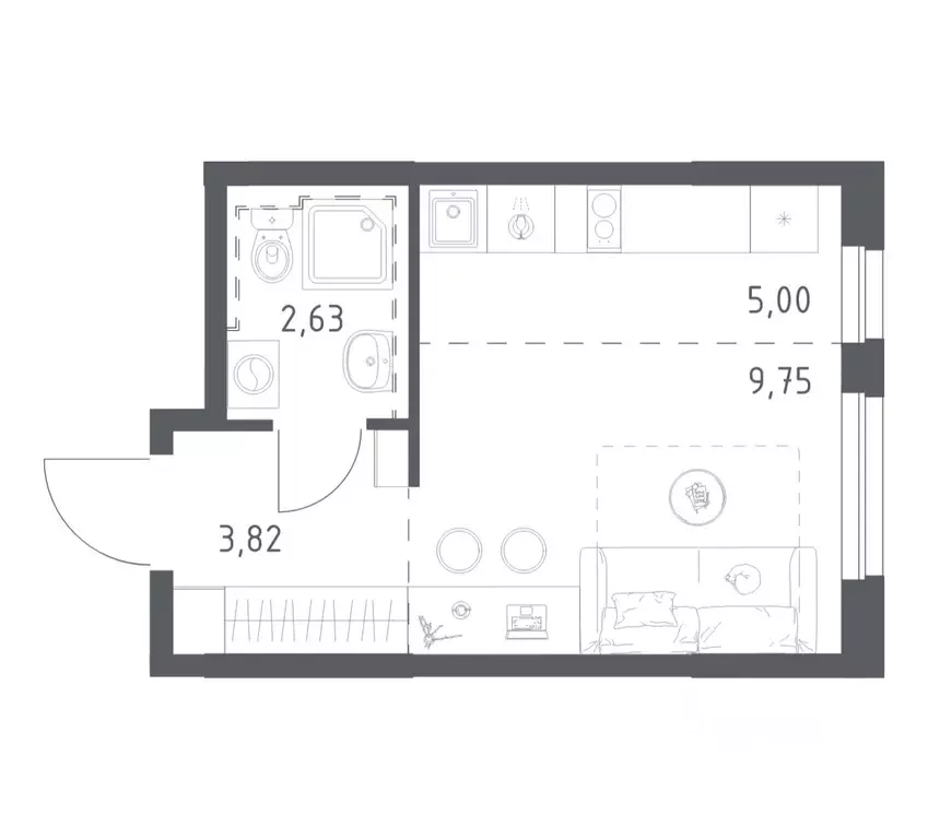 Студия Башкортостан, Уфа ул. Рашита Манурова (21.2 м) - Фото 1