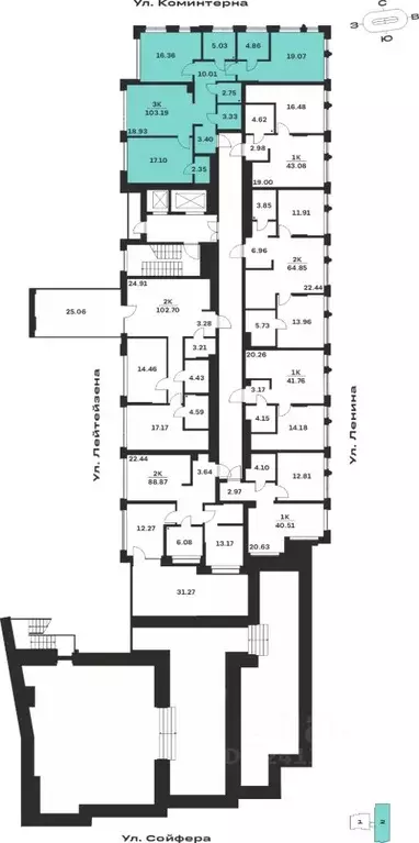 3-к кв. Тульская область, Тула Прайм Сойфера жилой комплекс (103.19 м) - Фото 2