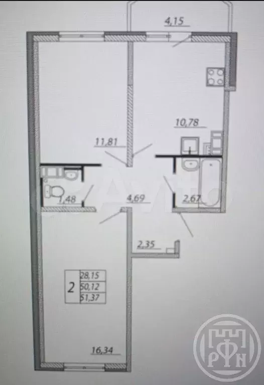 2-к. квартира, 51 м, 8/8 эт. - Фото 0