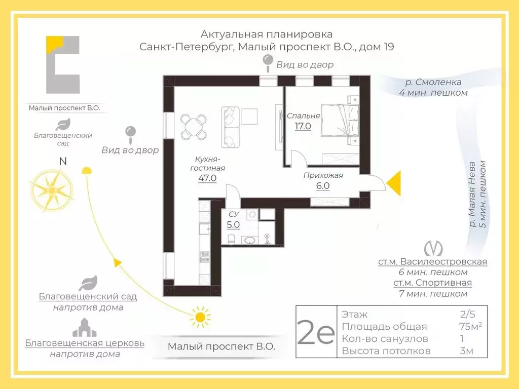 1-к кв. Санкт-Петербург просп. Малый Васильевского острова, 19 (75.0 ... - Фото 2