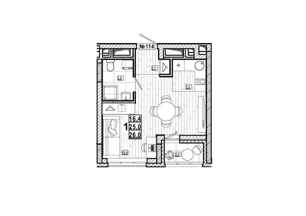 Студия Нижегородская область, Дзержинск 56-й кв-л,  (26.0 м) - Фото 1