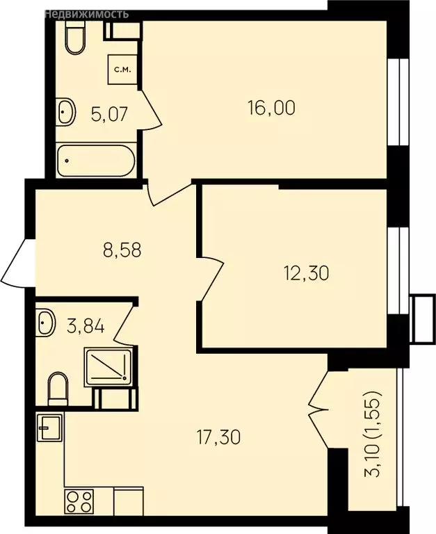 2-комнатная квартира: Обнинск, улица Славского, 10 (66.2 м) - Фото 0