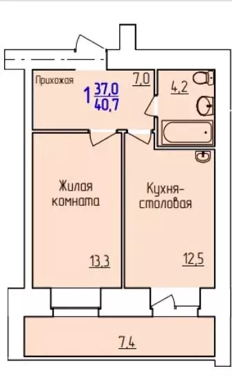 1-комнатная квартира: Благовещенск, Новая улица, 5 (40.9 м) - Фото 1