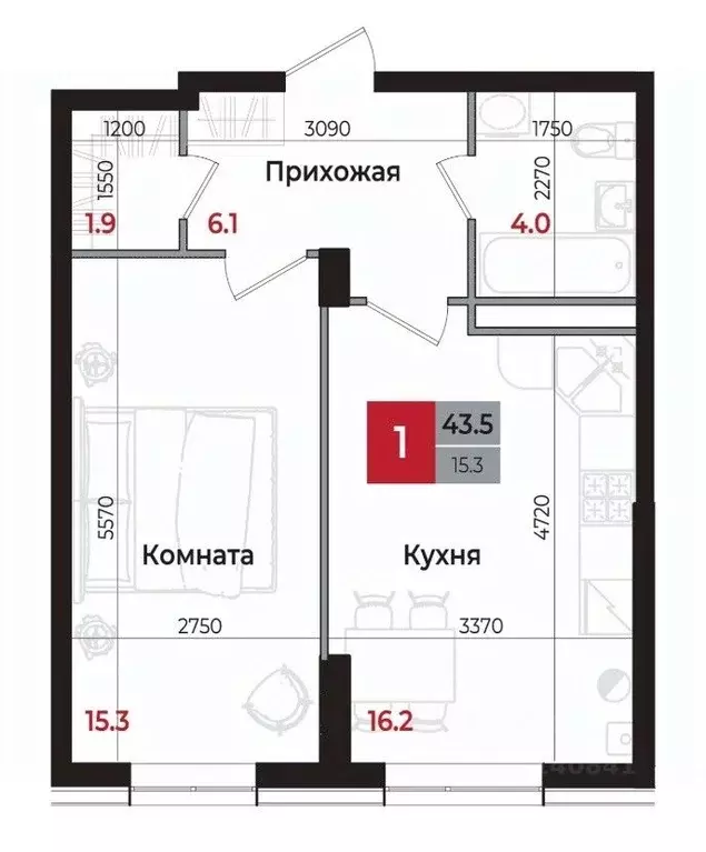1-к кв. Ставропольский край, Невинномысск 6-й мкр,  (43.5 м) - Фото 0