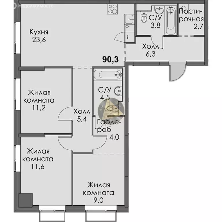 3-комнатная квартира: Санкт-Петербург, Лиговский проспект, 242 (90.3 ... - Фото 1