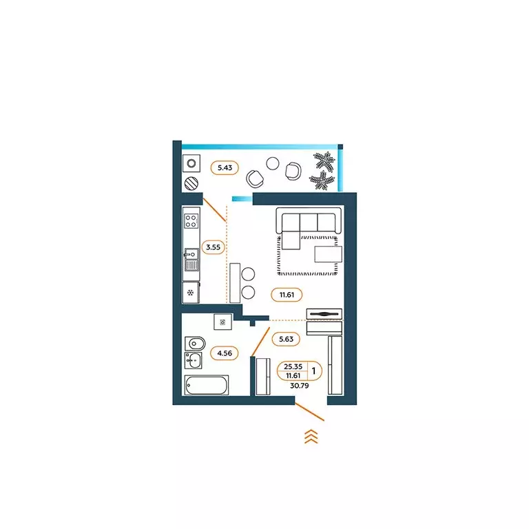 Квартира-студия: Батайск, Родная улица, 1 (31.9 м) - Фото 1