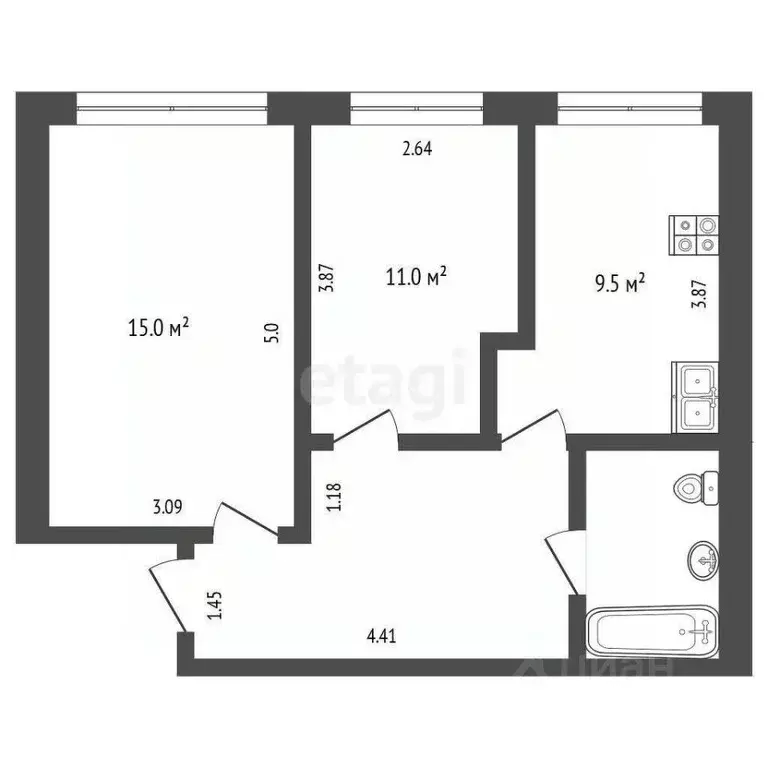 2-к кв. Вологодская область, Белозерск пер. Южный, 3 (45.1 м) - Фото 1