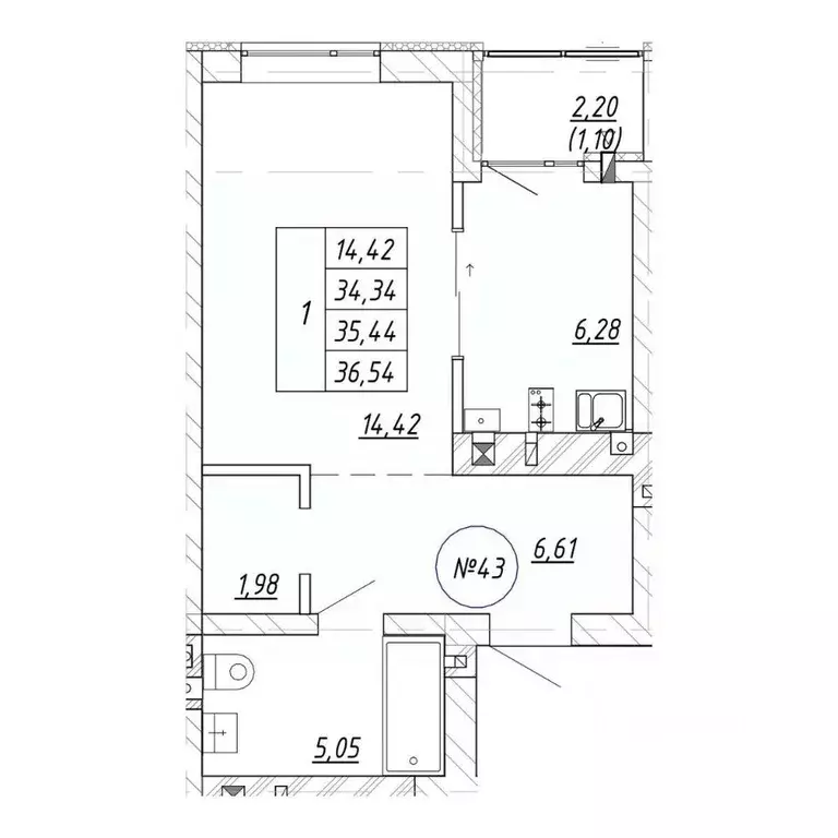 1-к кв. Калининградская область, Зеленоградск  (36.54 м) - Фото 1