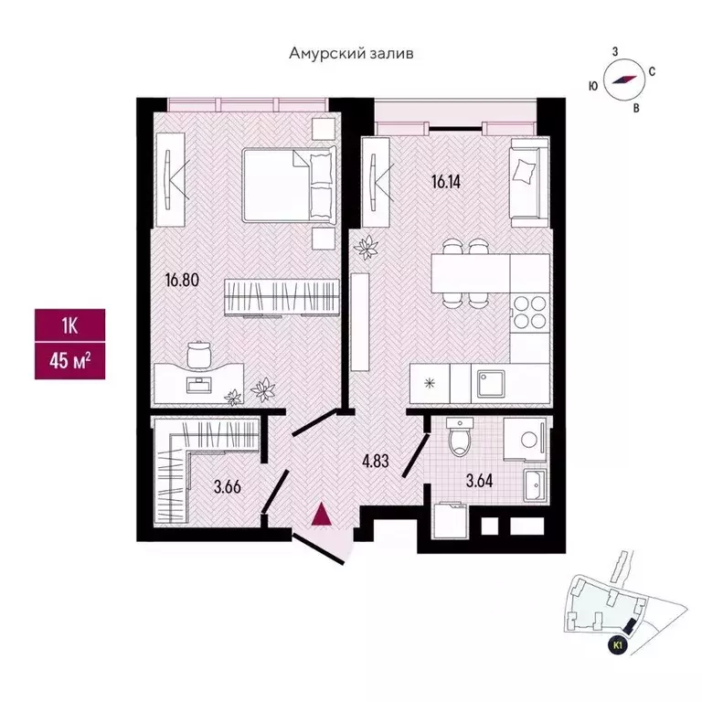 1-к кв. Приморский край, Владивосток просп. 100-летия Владивостока, ... - Фото 2