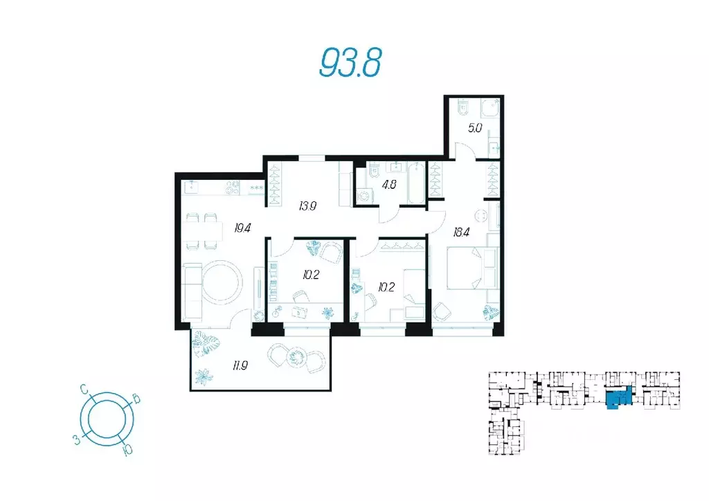 3-к кв. Тульская область, Тула ул. Михеева (93.8 м) - Фото 0