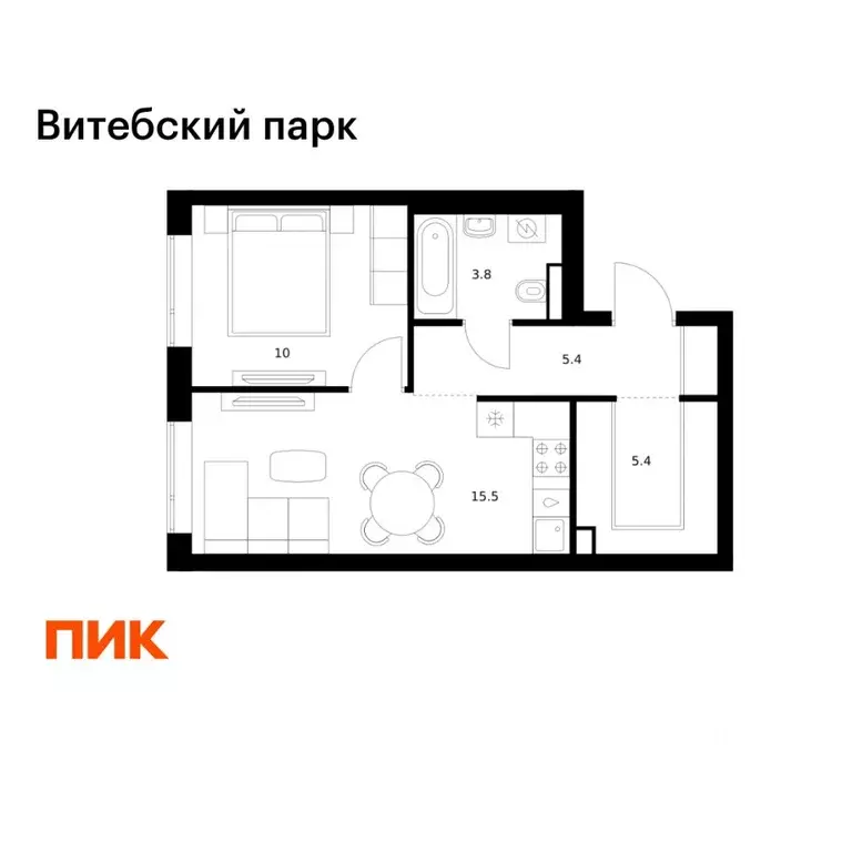 1-к кв. Санкт-Петербург Витебский Парк жилой комплекс (40.1 м) - Фото 1