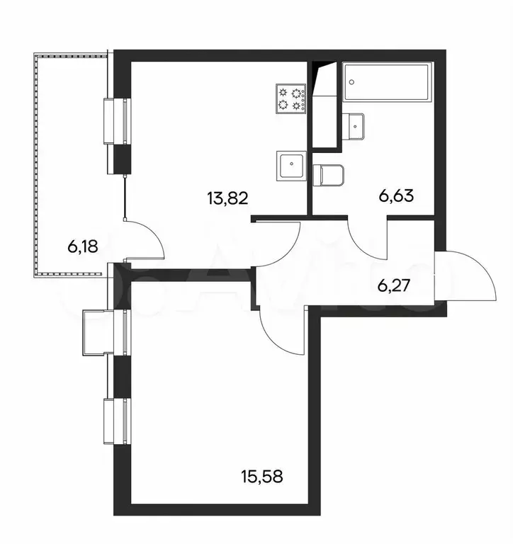 1-к. квартира, 48,5 м, 1/4 эт. - Фото 1