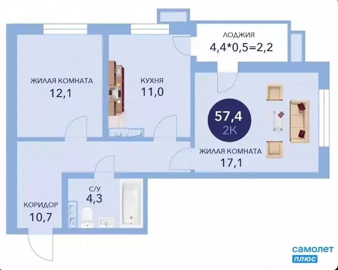 2-комнатная квартира: Анапа, улица Ленина, 241к2 (57.4 м) - Фото 1